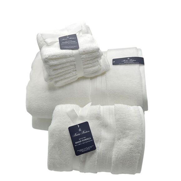 Brooks Brothers 8pc White Zero Twist Cotton Towel Set 2 Bath 2 Hand 4 Washcloths - Picture 12 of 15